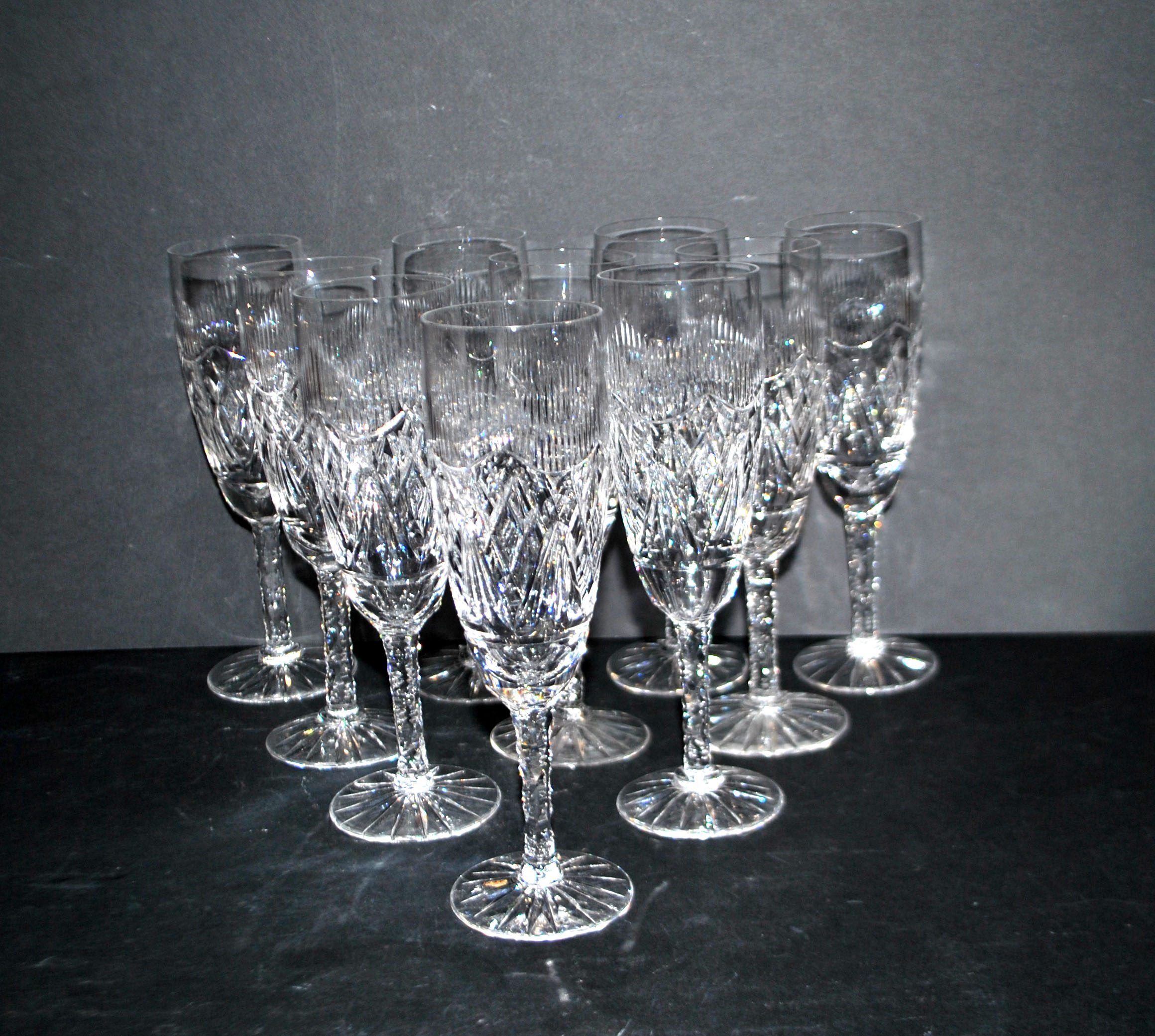 Lorraine crystalware set of 10 cut crystal champagne flutes garland