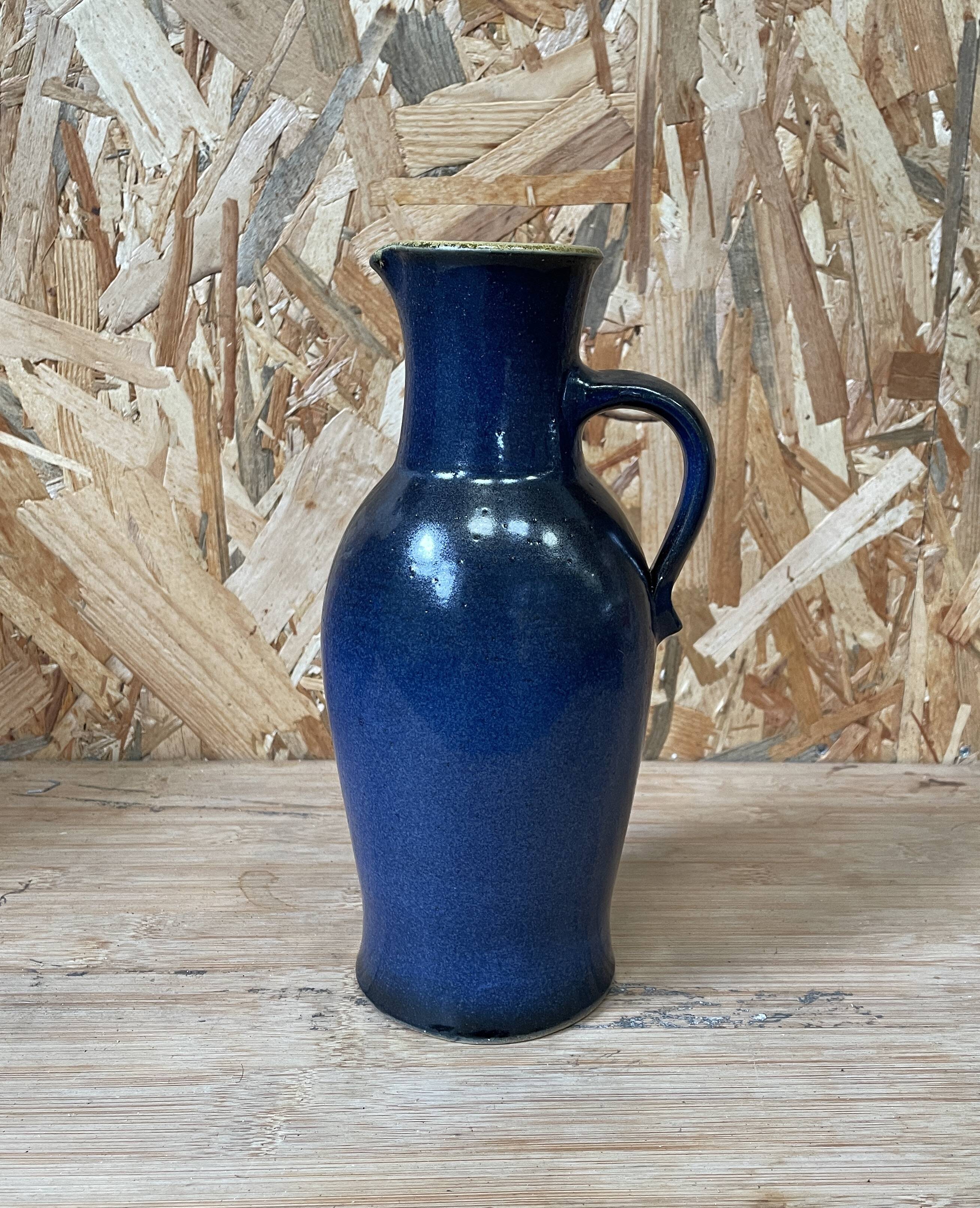 Blue stoneware pitcher by Herbert Schulze Crinitz