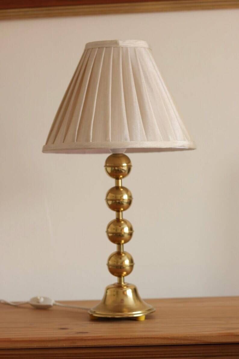 Pair of Vintage Swedish Table Lamps in Polished Brass, Signed Aneta
