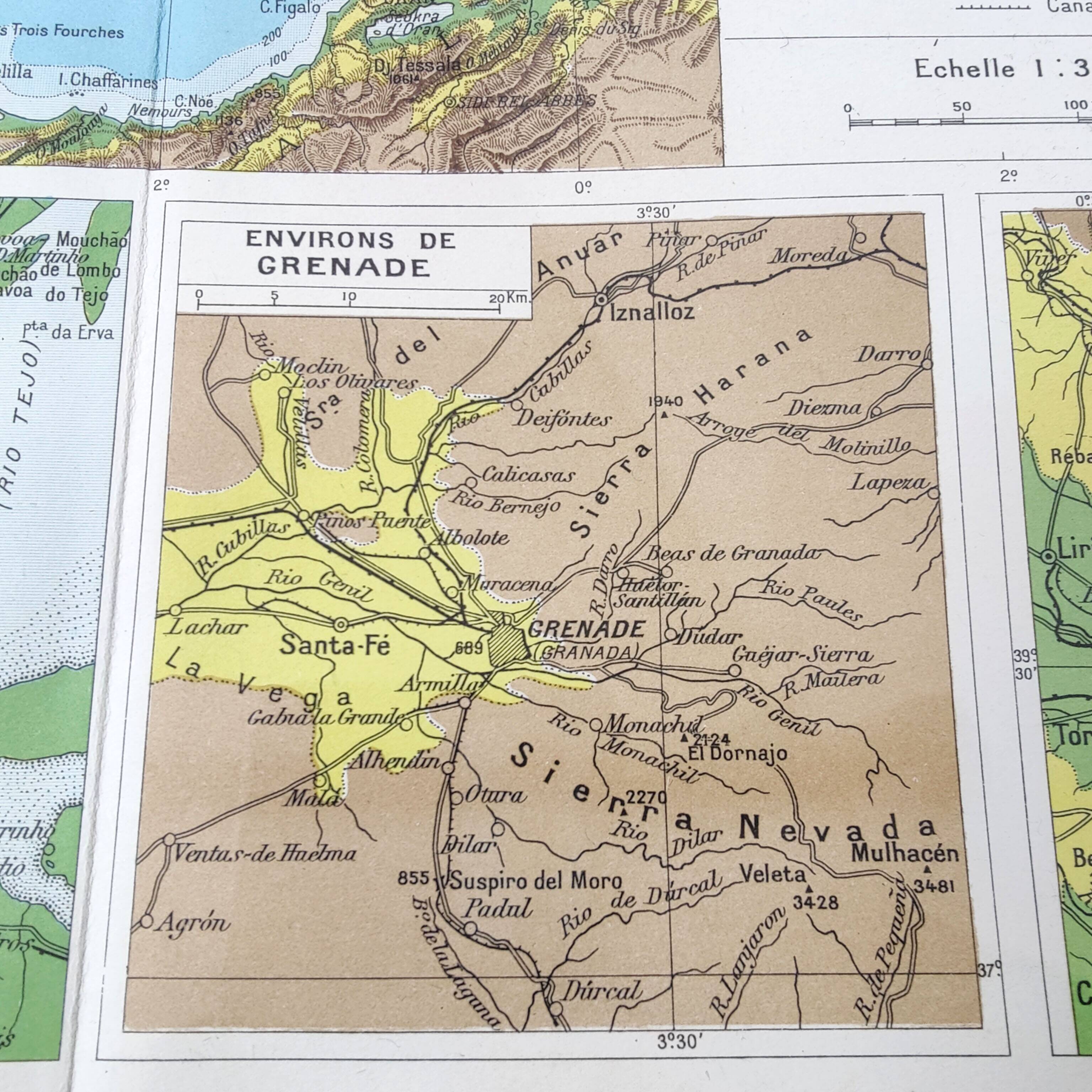 Spain and Portugal map in vintage colors 43x43cm from 1950