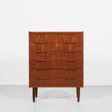 Midcentury Danish chest of 6 drawers in teak 1960s - long drawer handle with 2 handles