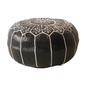 pouf cuir noir marocain