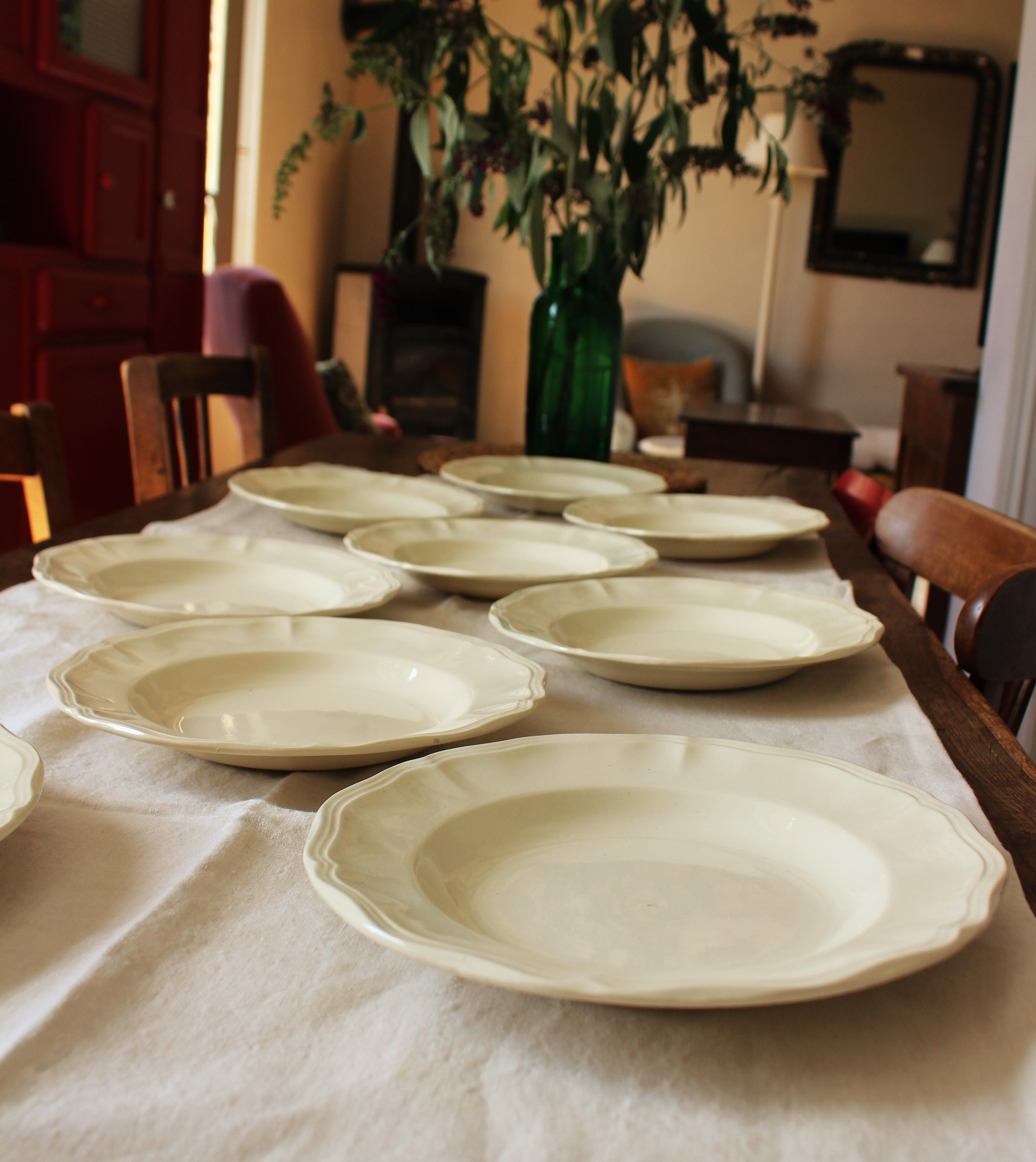 Lot 10 hollow plates Digoin Sarreguemines Faïence hatch