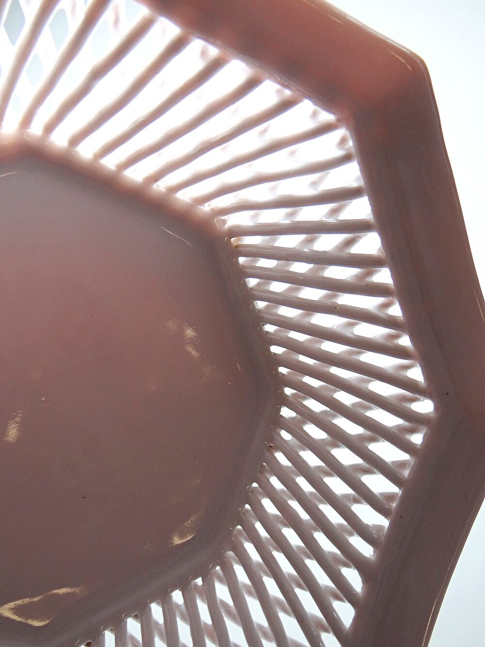 Pale pink woven octagonal porcelain bowl, circa 1950.
