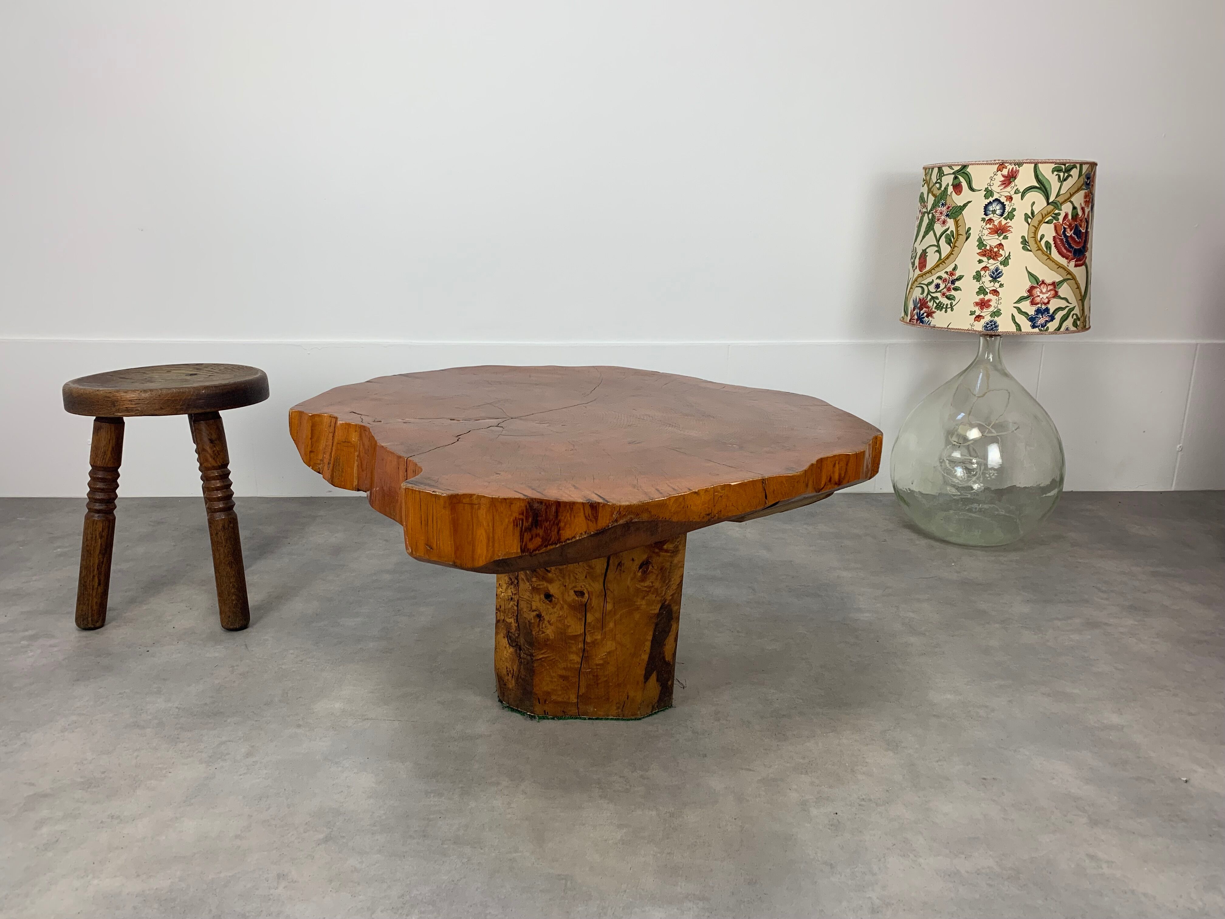 Brutalist tree trunk coffee table, solid wood