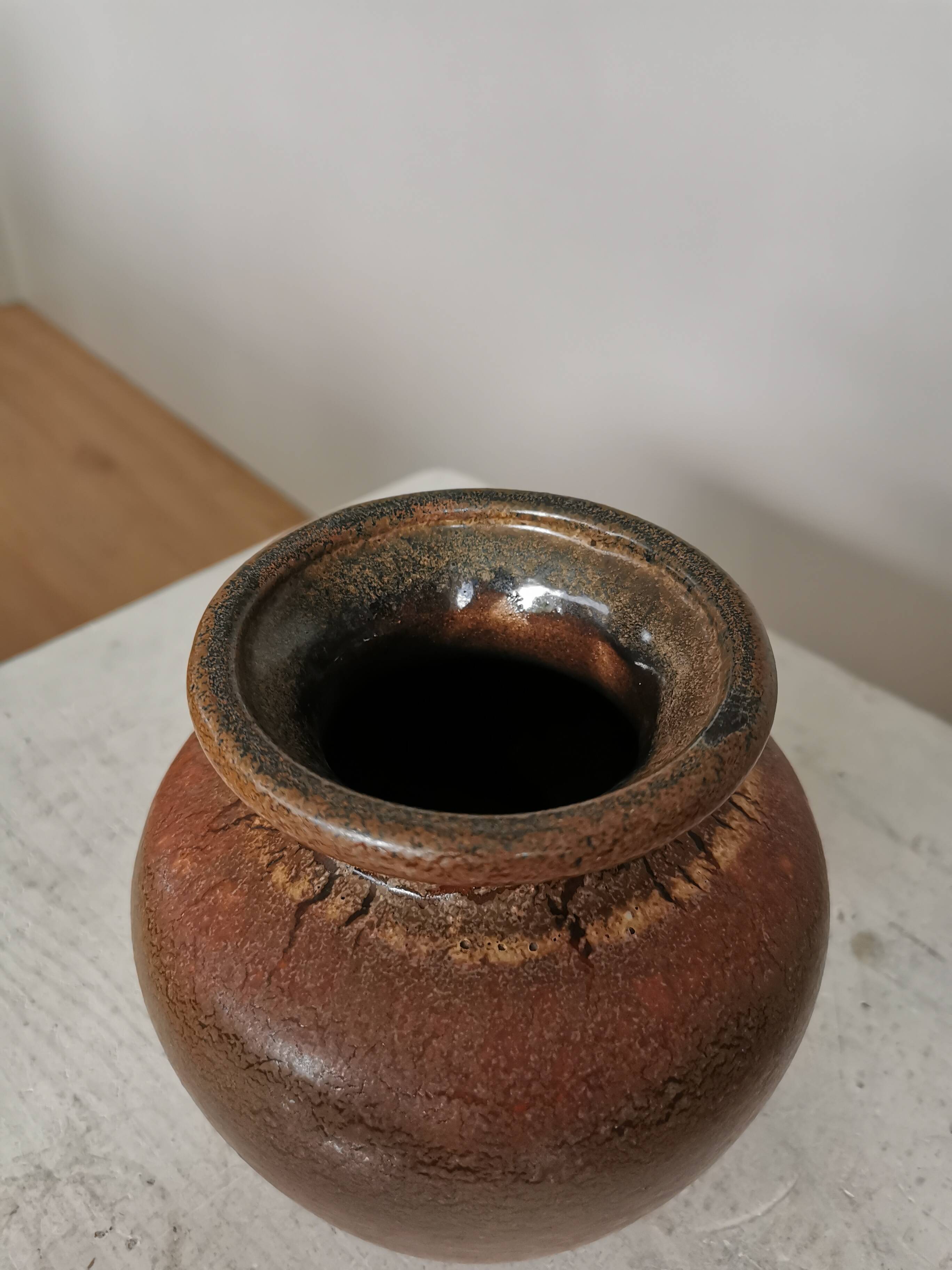 Fat Lava Pottery Vase: Vintage West Germany 202-13, Brown Drip Glaze