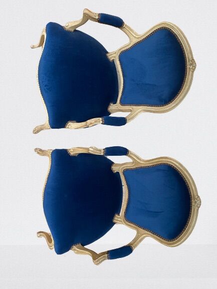 Pair of Louis XV style armchairs in blue velvet