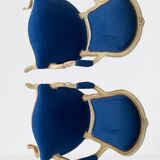 Pair of Louis XV style armchairs in blue velvet