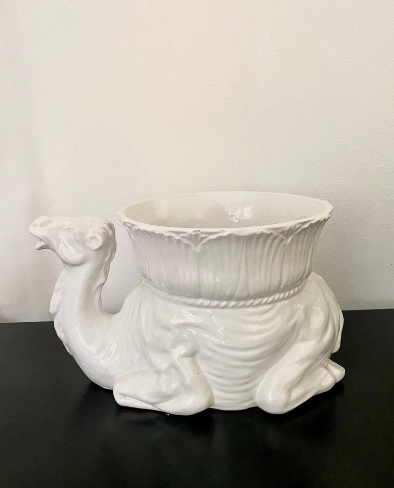 White Italian Ceramic Camel Flowerpot, Planter, Late 20th Century