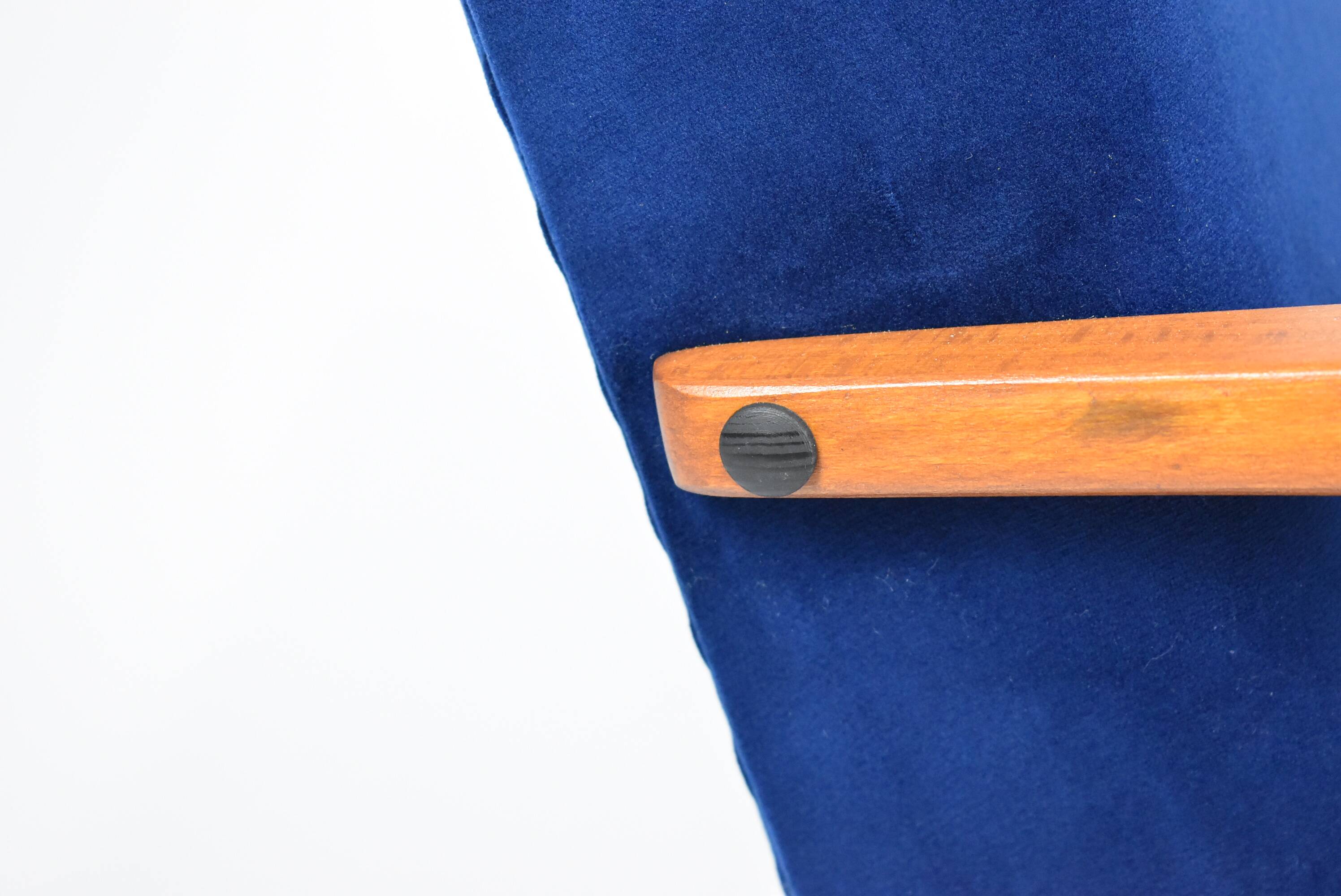 Original armchair compas, pied de poule, blue velvet, 1960s, restored