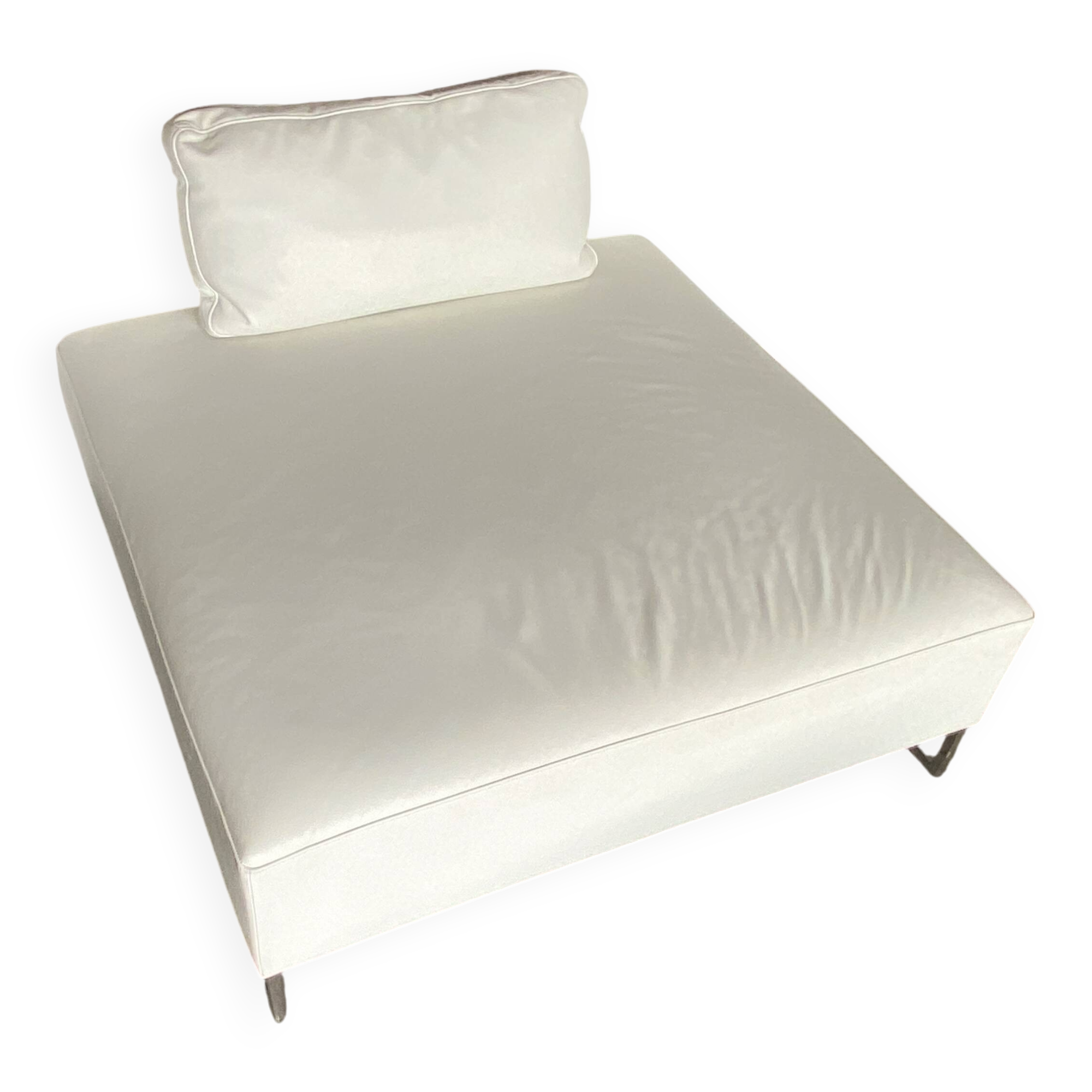 White leather pouf matching Ligne Roset sofa