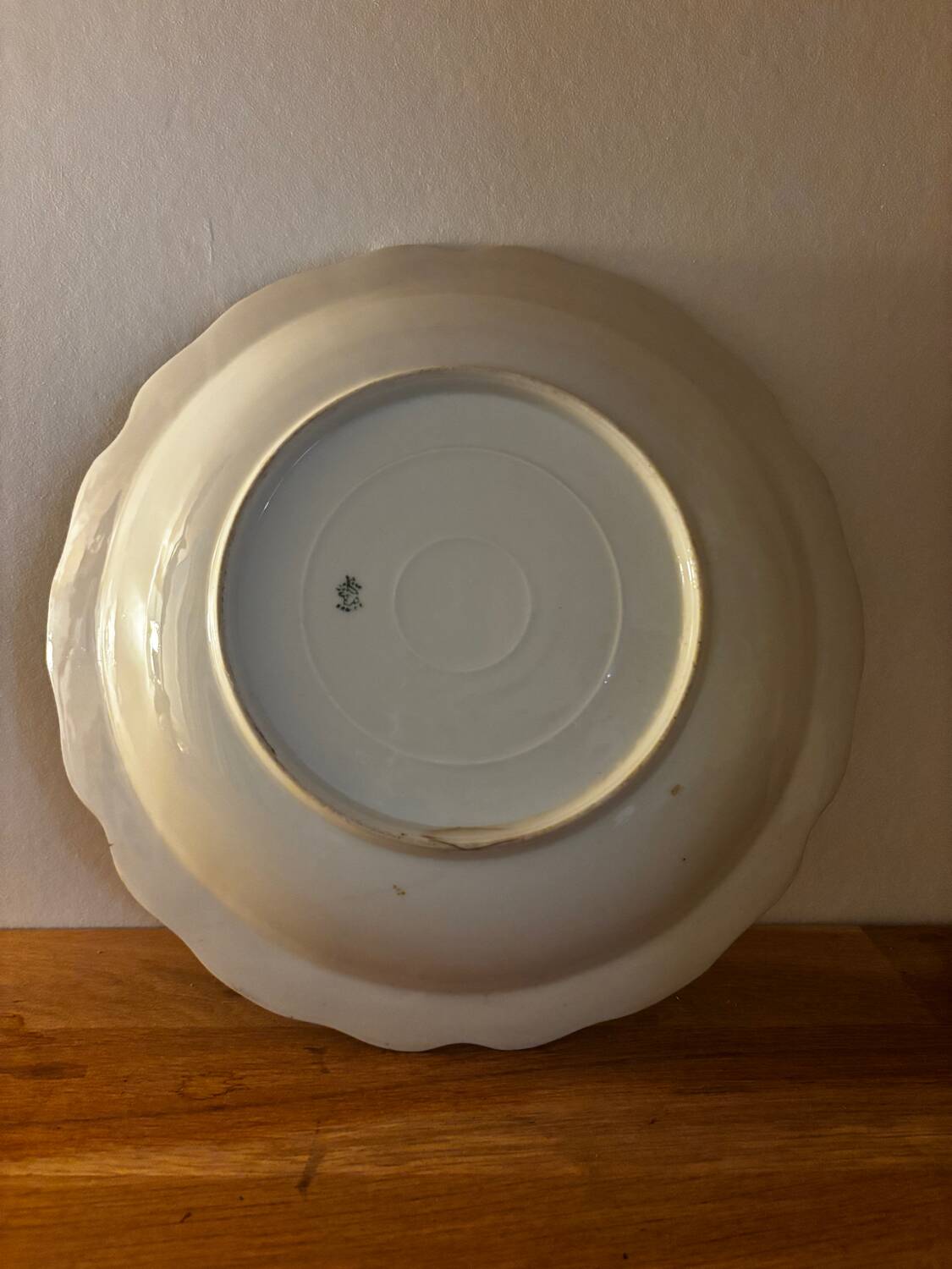Green Limoges porcelain serving dish with gilt trim
