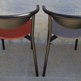4  Chaises de style gondole structure métallique cossus et simili cuir