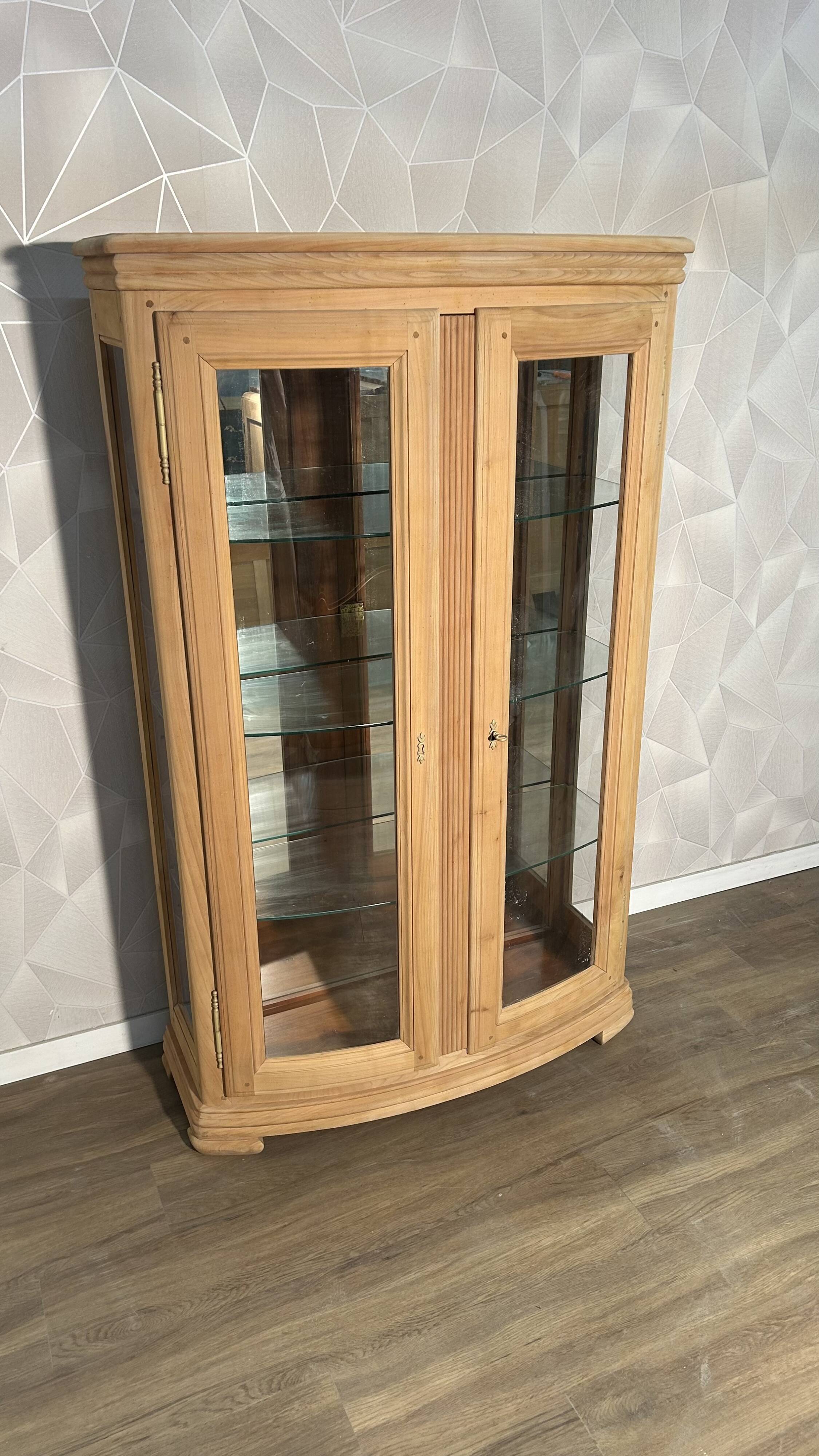 Louis-Philippe display case in stripped solid wood