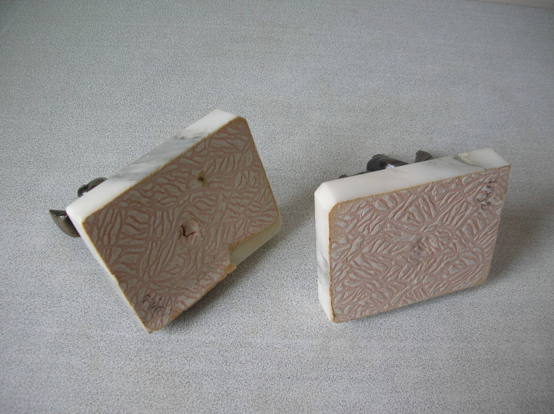 Old pair of bookends paperweight couple of birds marble spelter retro office decor