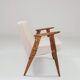 Vintage armchair with rustic wood and beige bouclé design by Chierowsky.