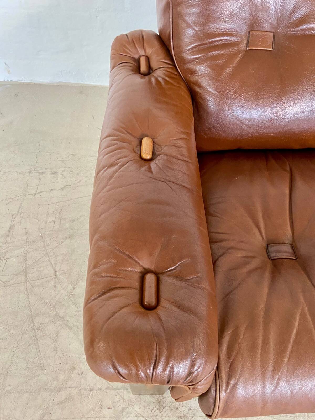 Vintage Danish mid-century cognac brown leather 2-seater Stouby 1970s