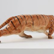 Italian Hollywood Regency Ceramic handpainted Tiger Sculpture, ca. 1950