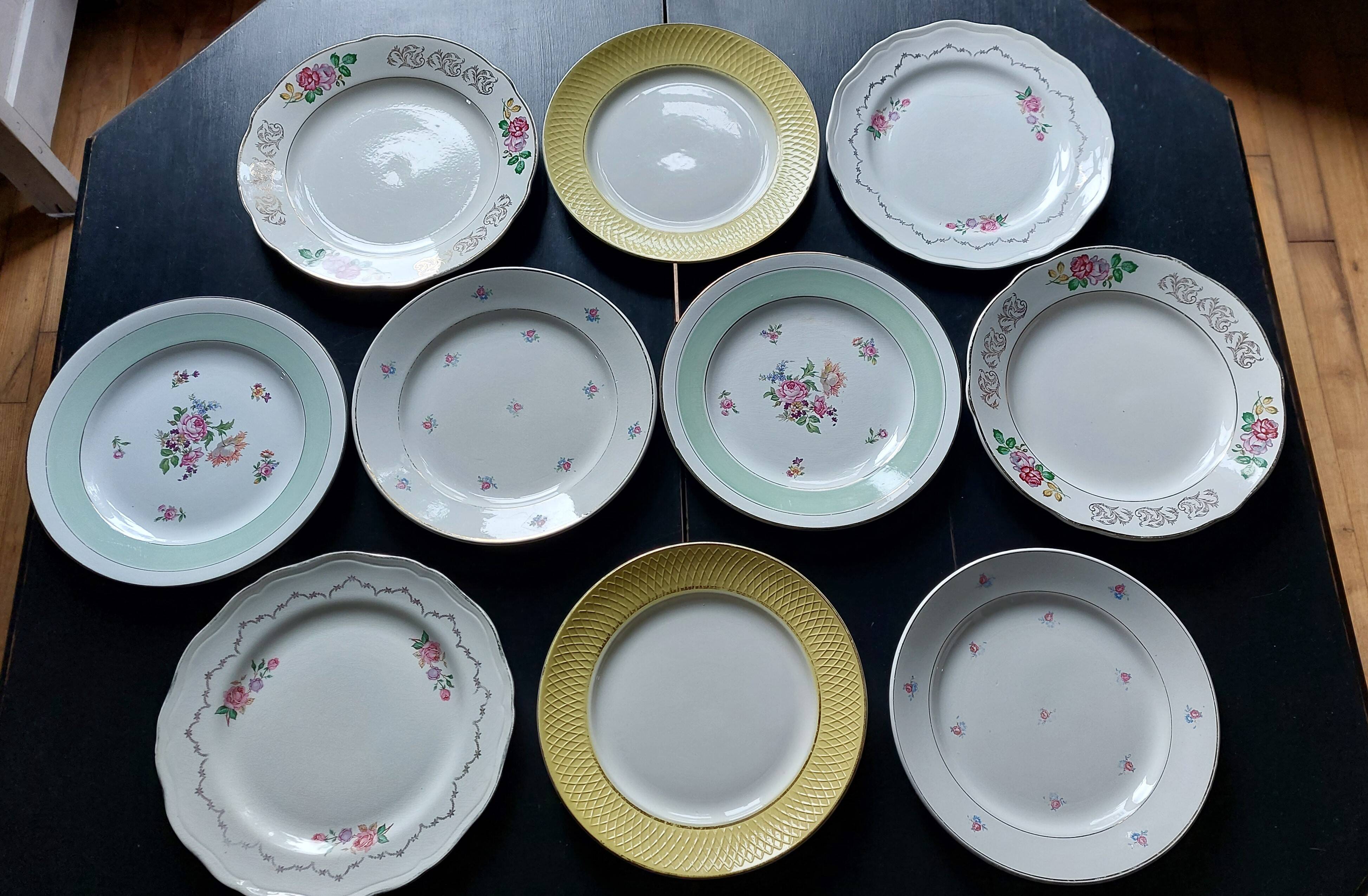 Mismatched vintage dinner plates