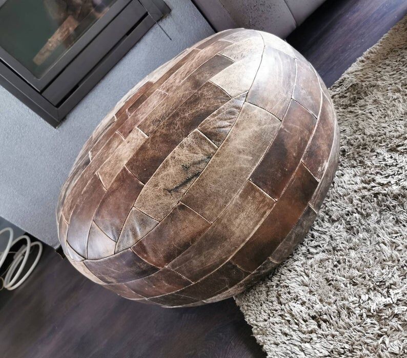 Vintage 70s leather pouf