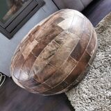 Vintage 70s leather pouf