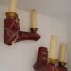 Pair of double art deco sconces in bordeaux and gold ceramics
