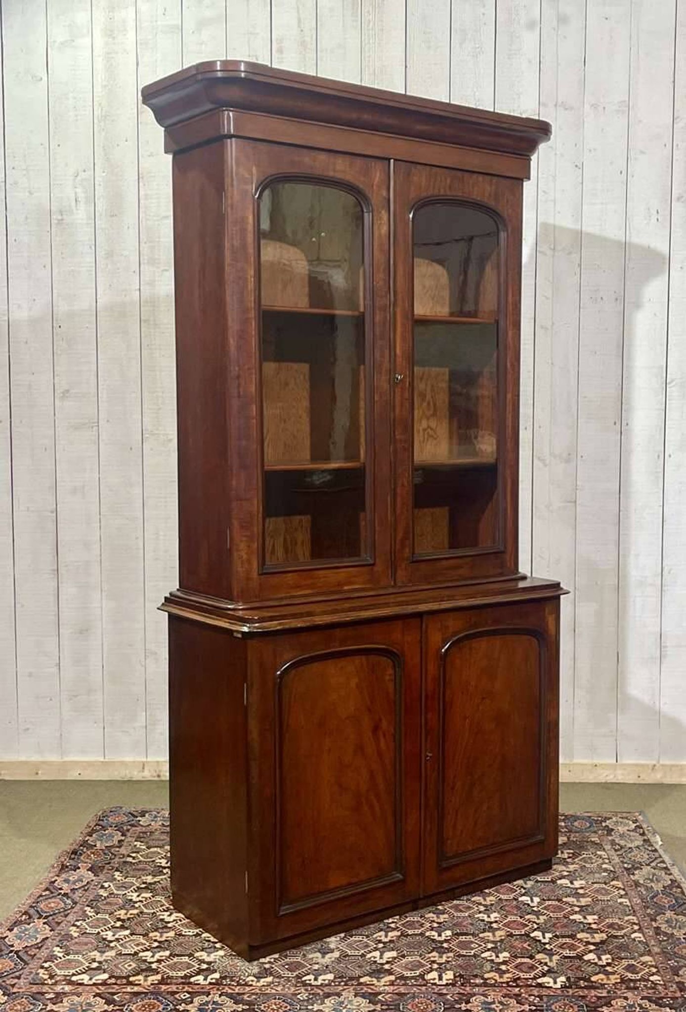 19th century English mahogany two-part bookcase