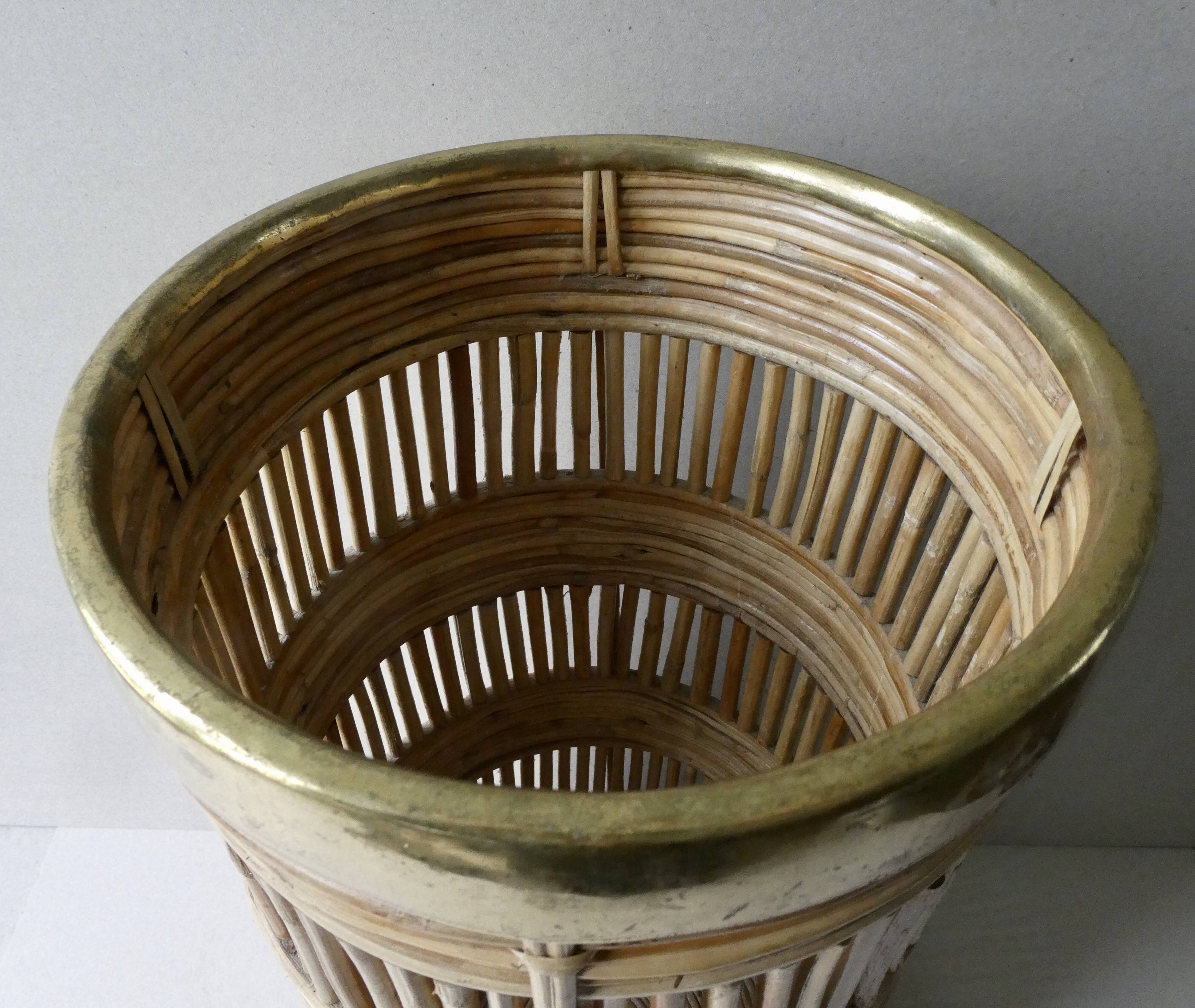 Bamboo and brass umbrella holder, 70s