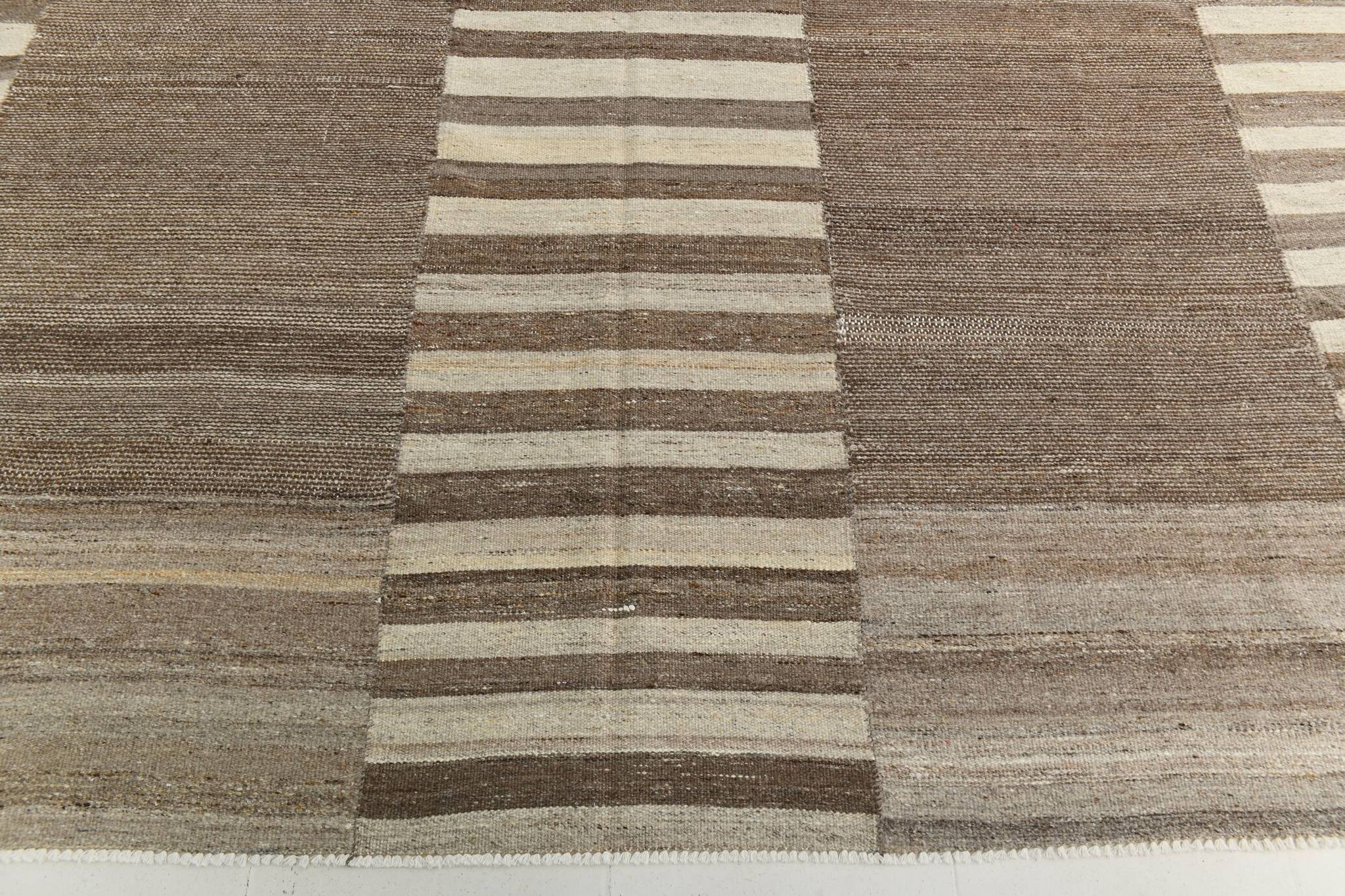 Beige Brown Oversize Vintage Kilim Rug, 322x388Cm