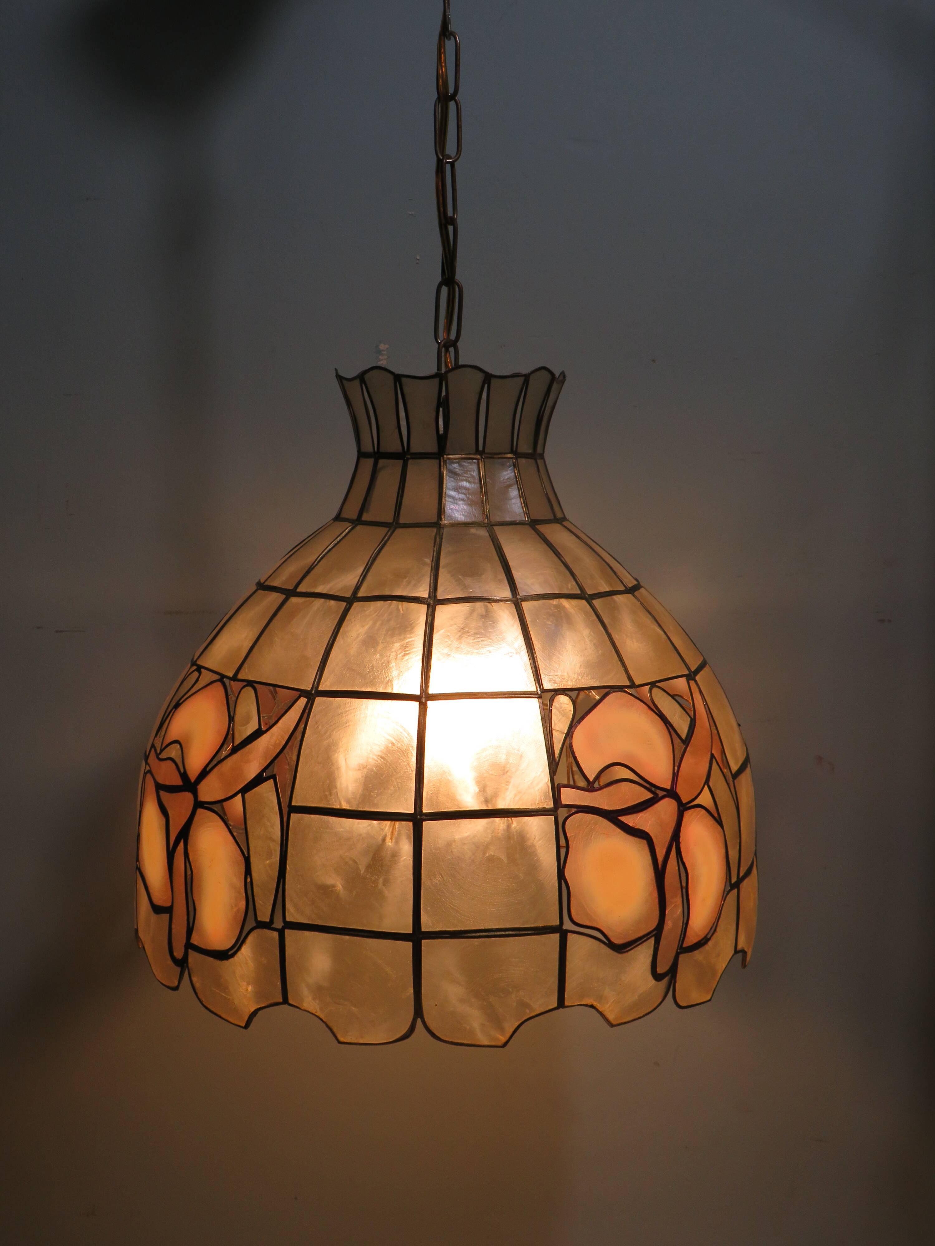 Large vintage capiz pendant light