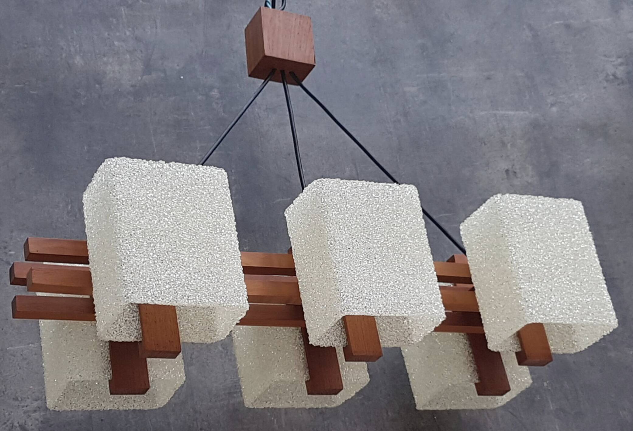 Scandinavian vintage suspension 60s, 6 fires, teak and perplexed