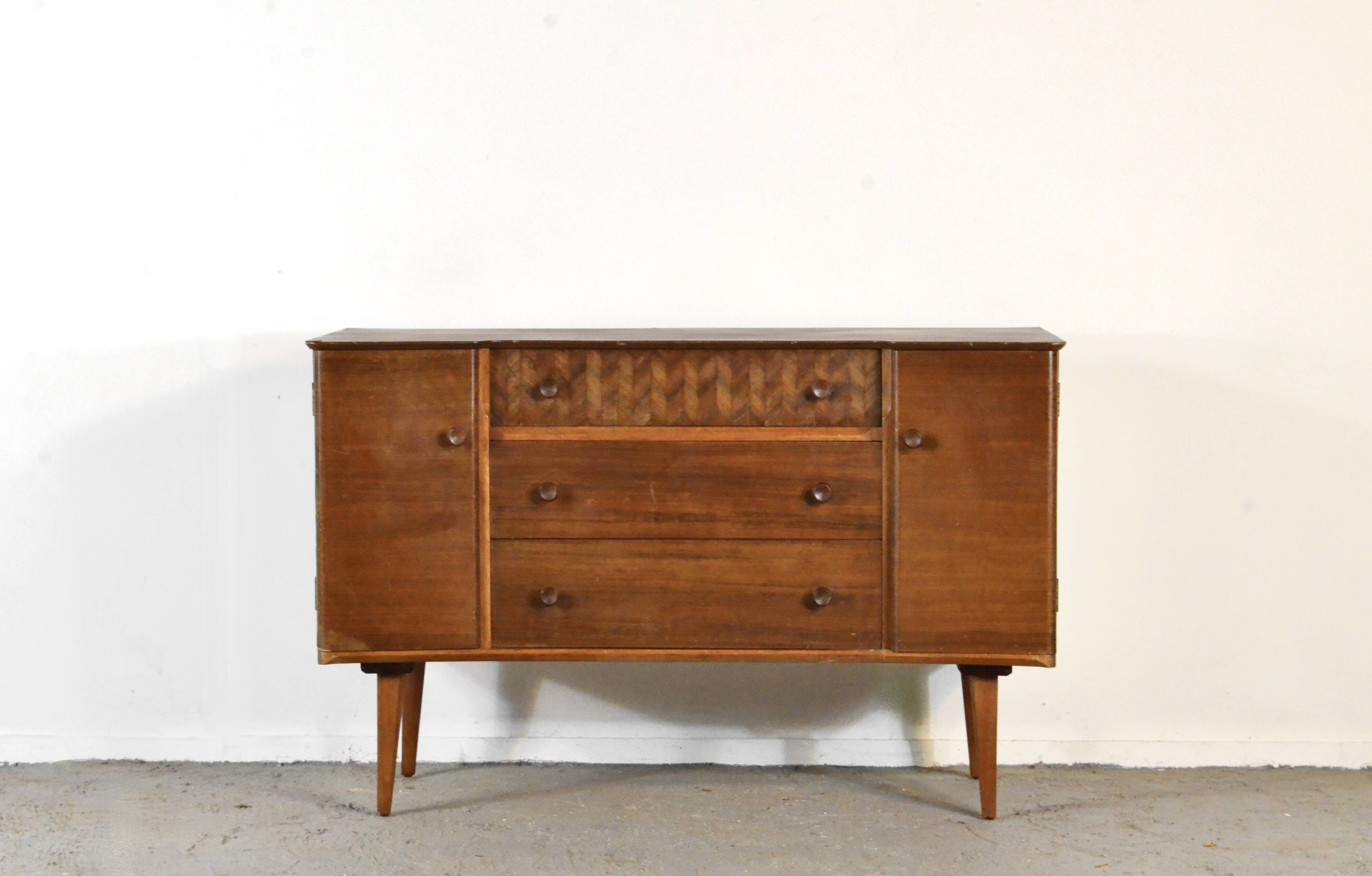 Vintage Midcentury Uniflex Walnut And Teak Sideboard / Dressing Table.