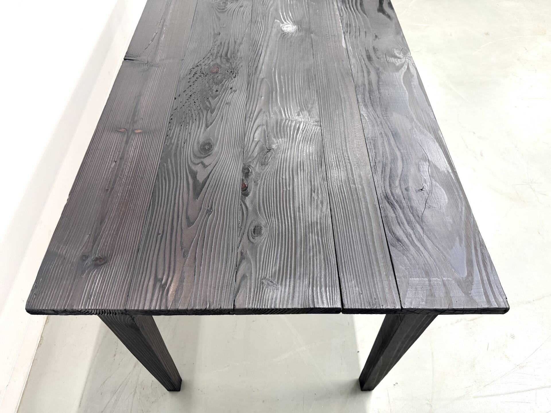 Large 1950s Farm Table in Burnt Wood (Shou Sugi Ban) – L245 cm