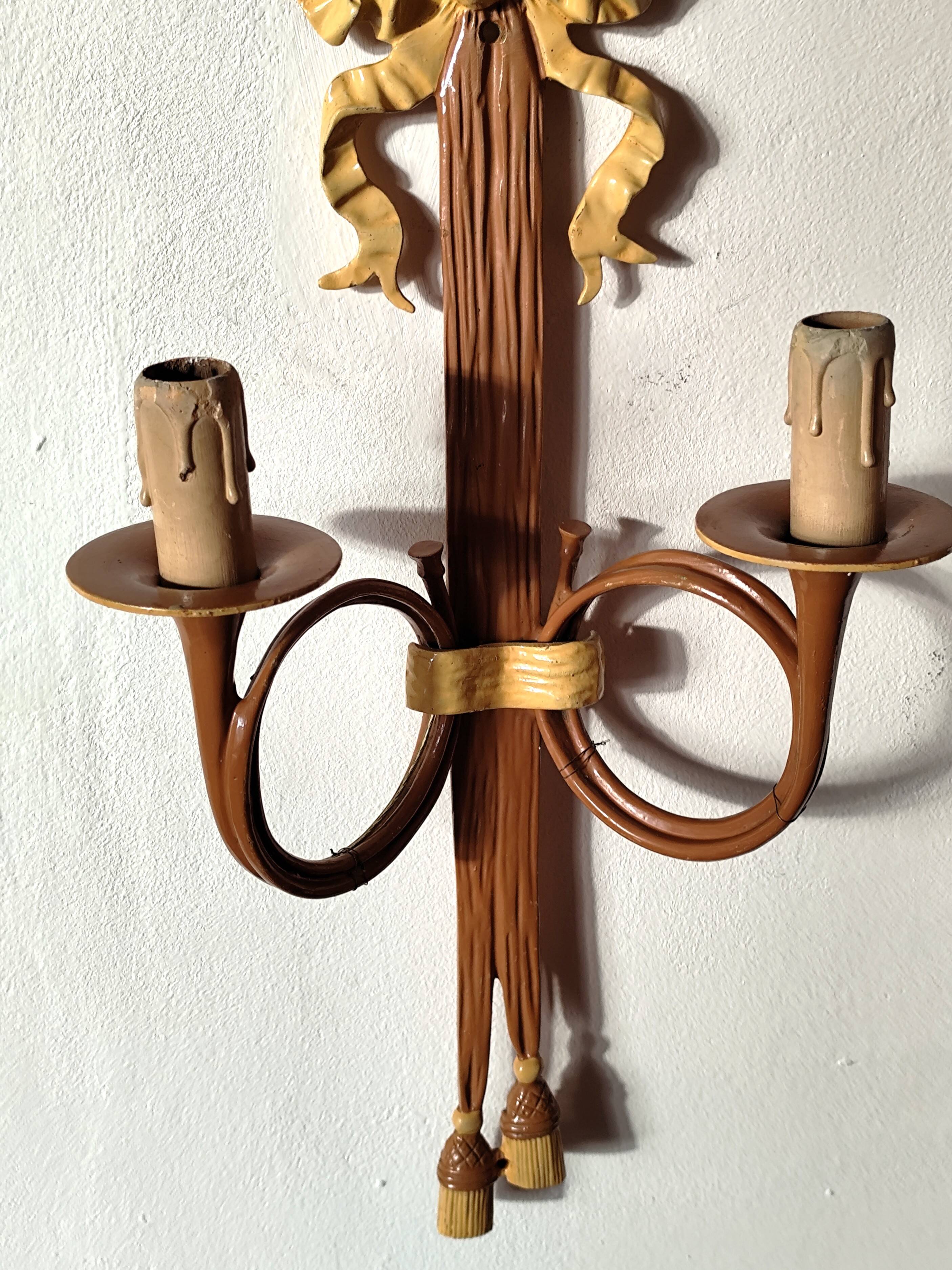 bronze-painted metal wall light, 2 lights, Napoléon III style lamp