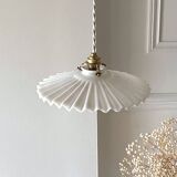 Pleated opaline pendant light