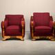 Pair Danish cabinetmaker Art Deco Armchairs in burgundy wool fabric