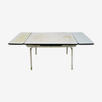 Ancienne table cuisine  formica + pieds métal blanc vintage