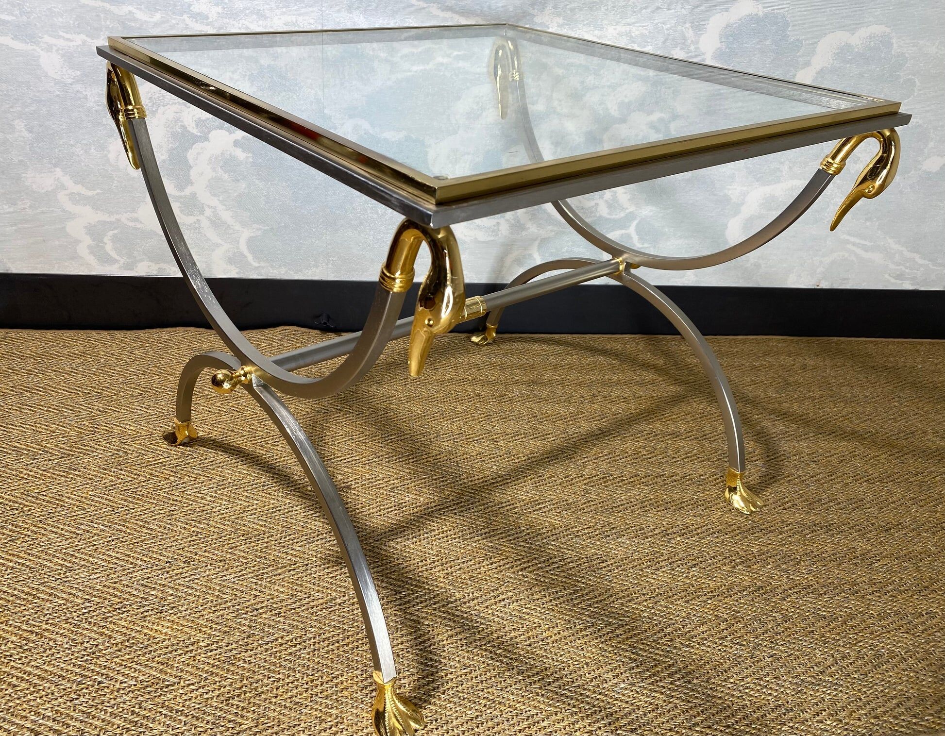 Neoclassical curule side tables by Maison Jansen, France, 1970s.