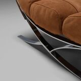 Impressive suede and chrome lounge chairs, France 1970s