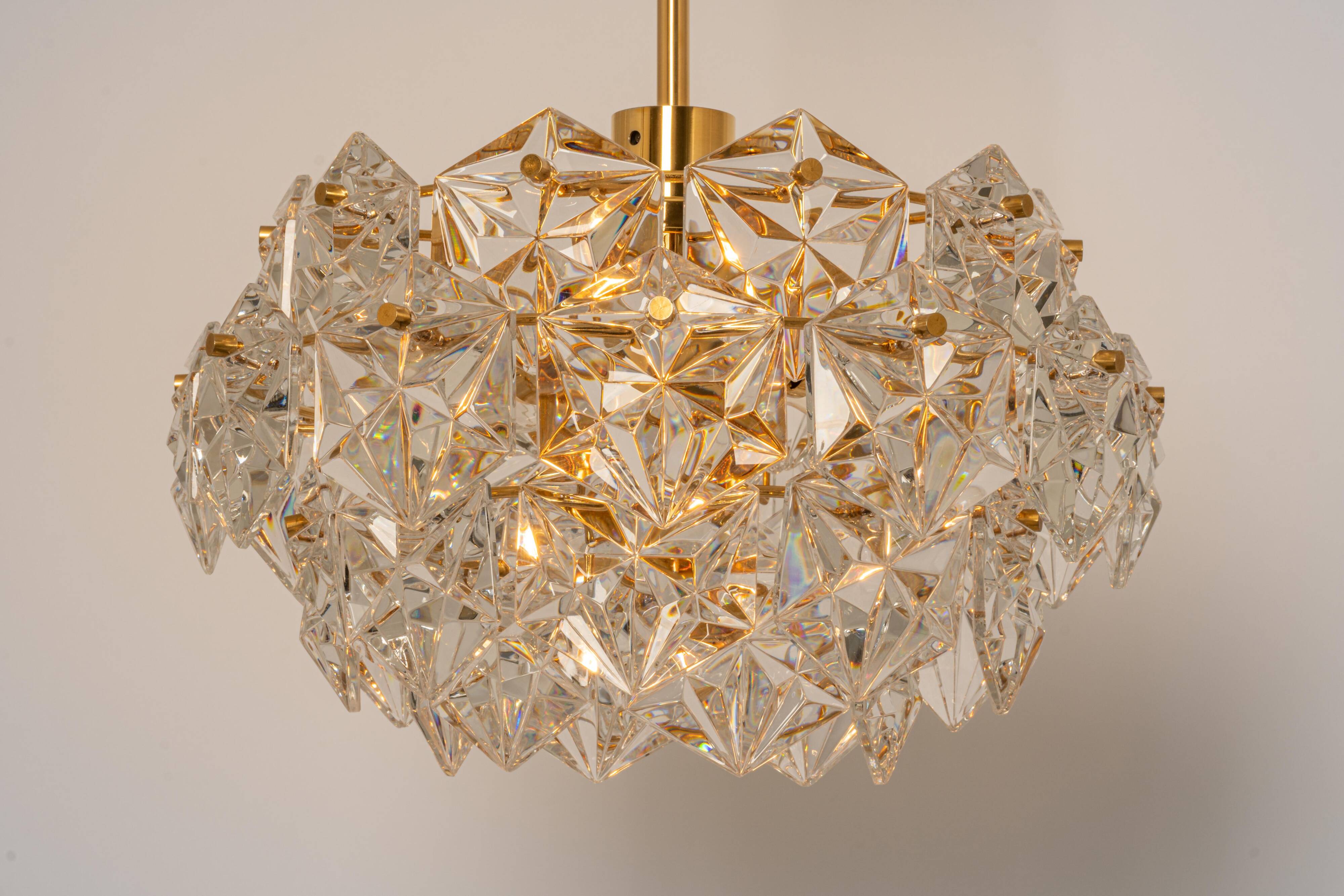 Chandelier, Brass and Crystal Glass by Kinkeldey, Germany, 1970s