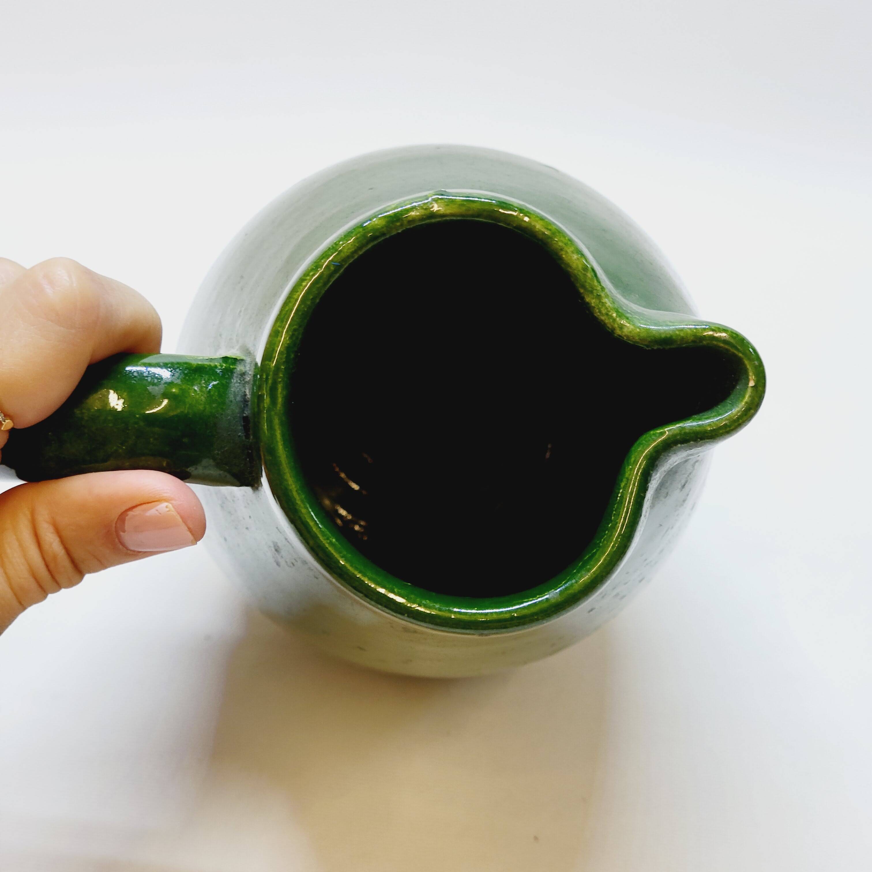 Pottery pitcher carafe terracotta green glazed ceramic