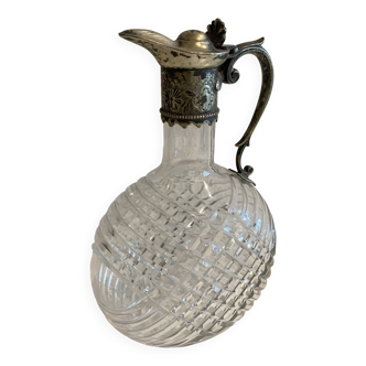Carafe in cut glass or crystal and silver-plated metal, 20th century