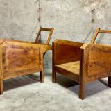Vintage wooden veranda armchairs with inlaid marquetry 1930s