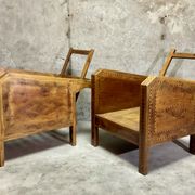 Fauteuils de véranda vintage en bois avec marqueterie incrustée 1930s