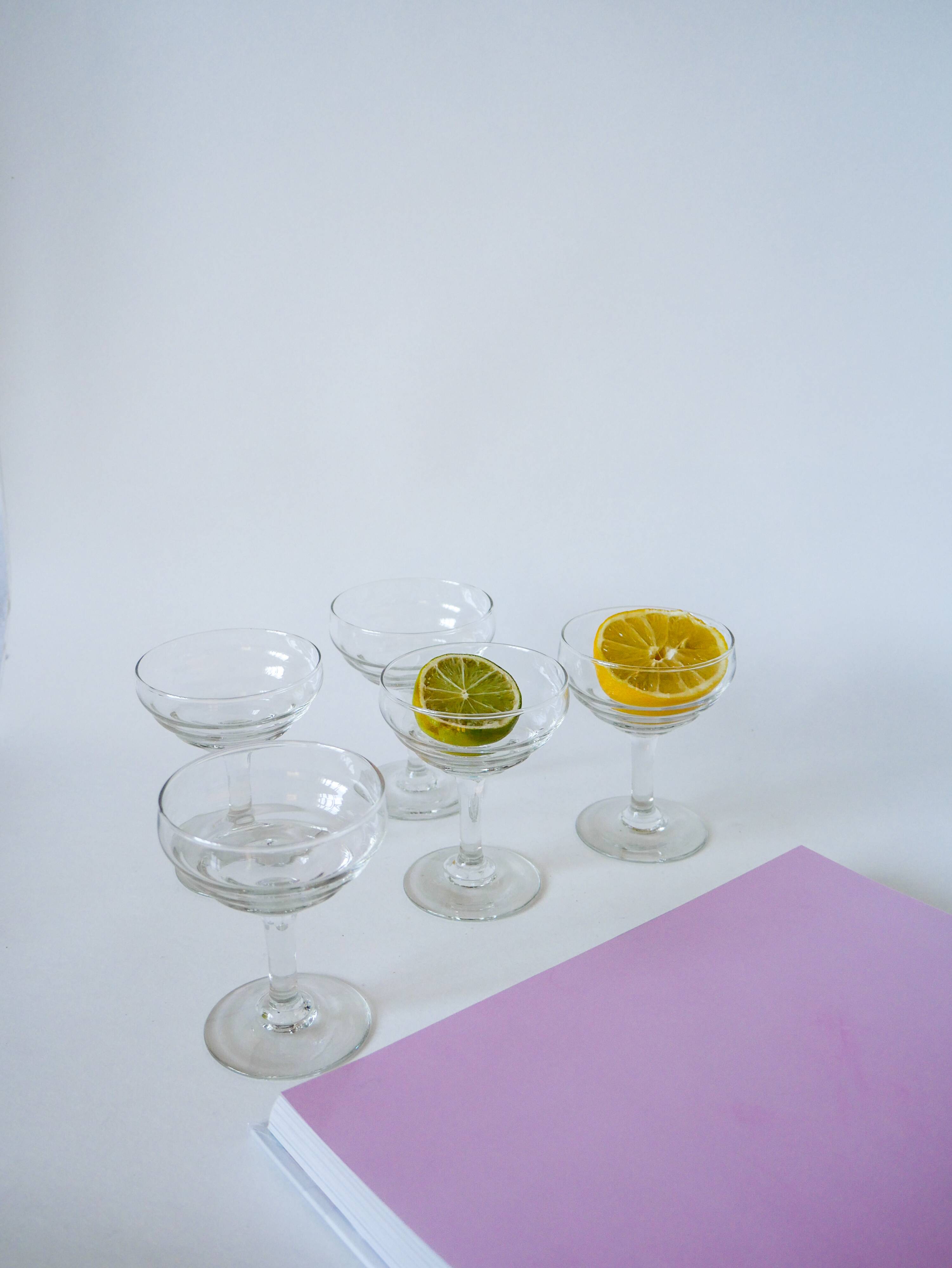 Set of 5 molded glass champagne glasses 1950