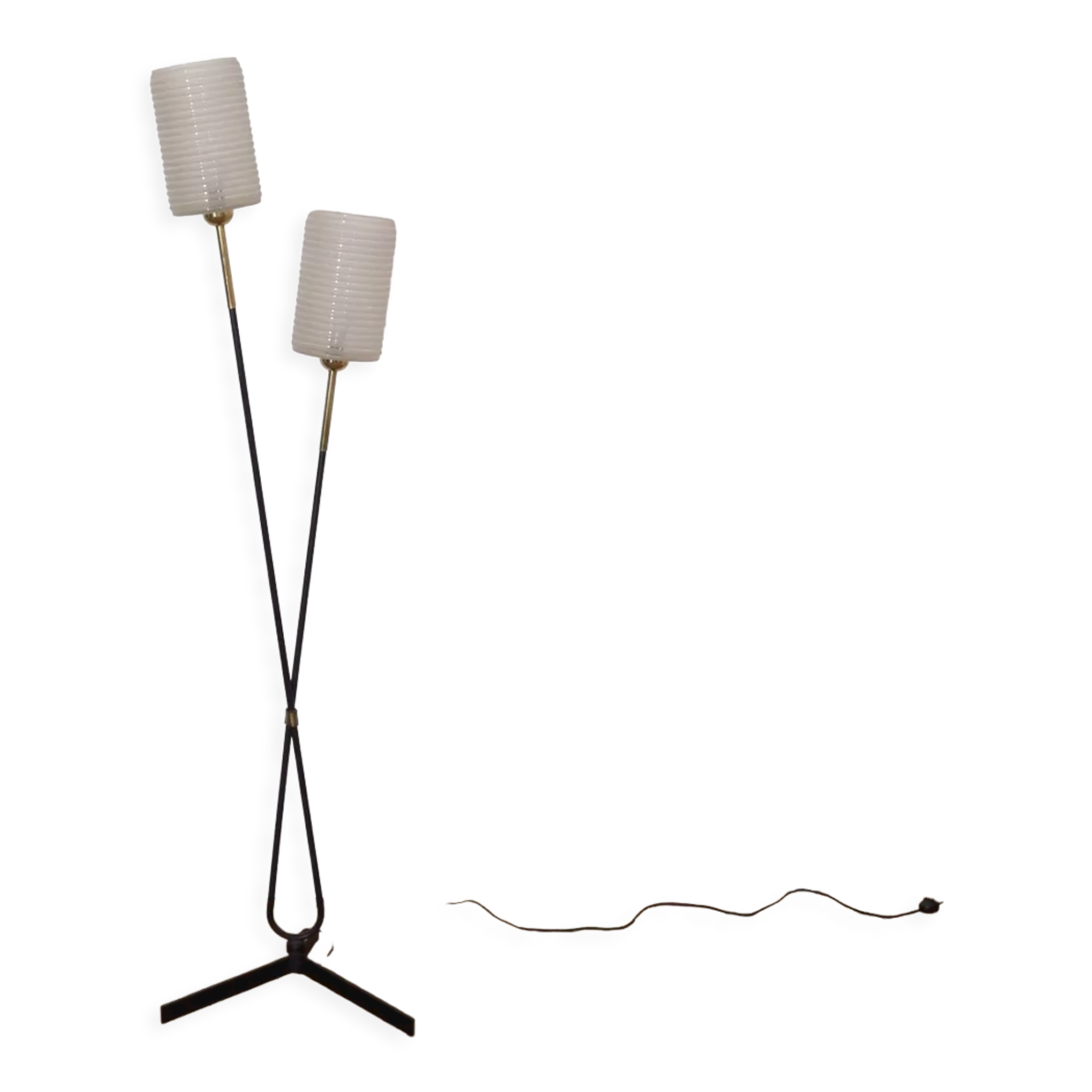 Vintage floor lamp in metal and brass and glass 1950