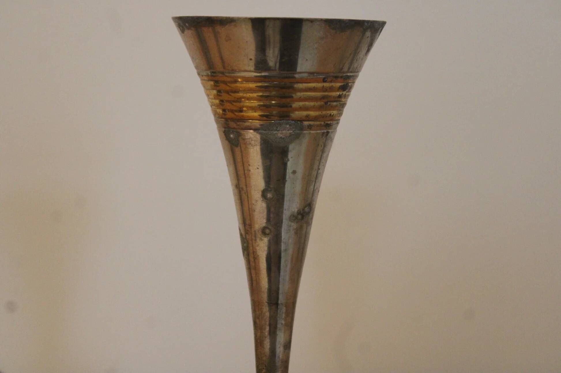 Set of 3 vintage silver-plated and gold footed cups.