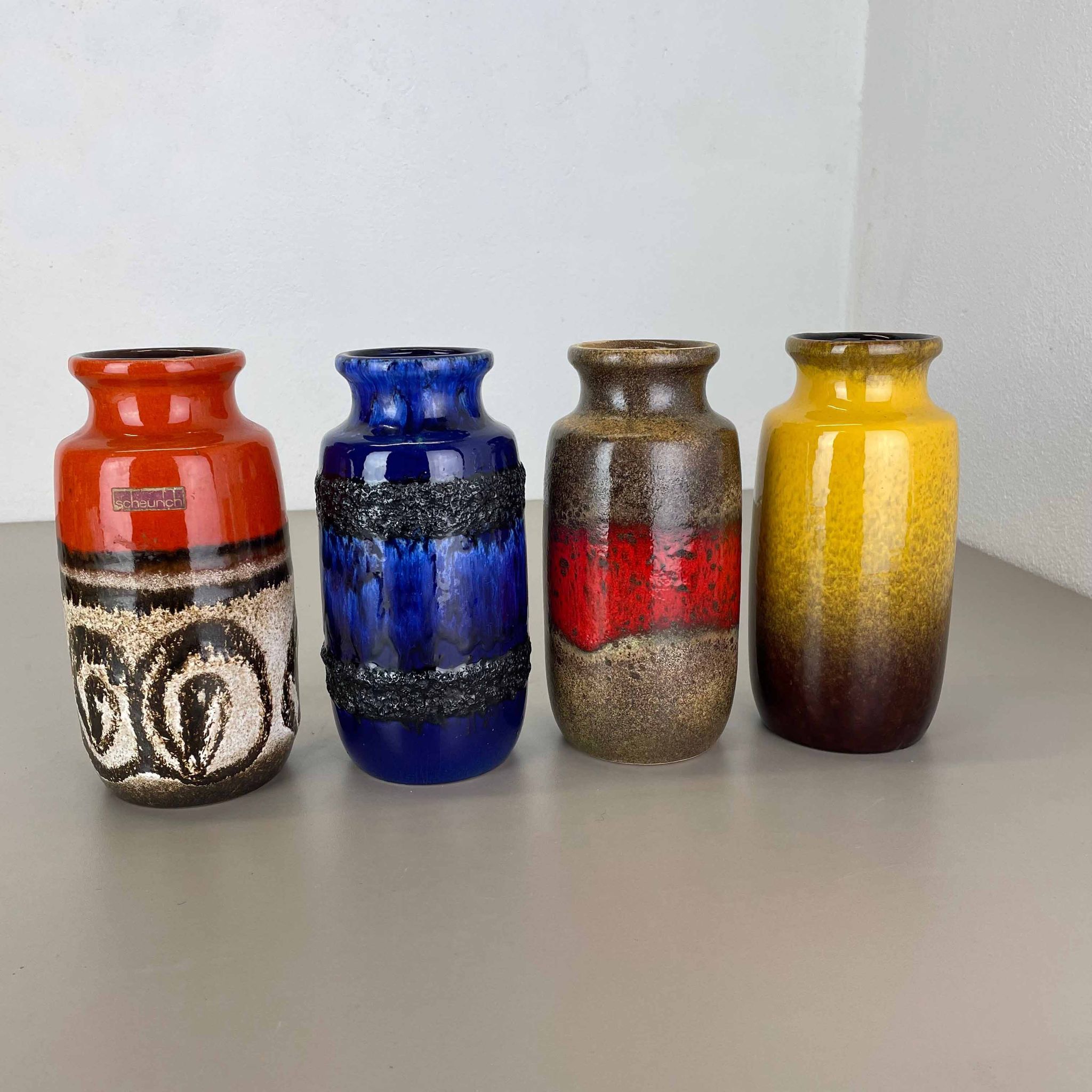 Set of Four Vintage Pottery Fat Lava Vases Made by Scheurich, Germany, 1970s