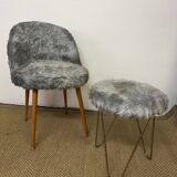 Fauteuil et tabouret moumoute vintage