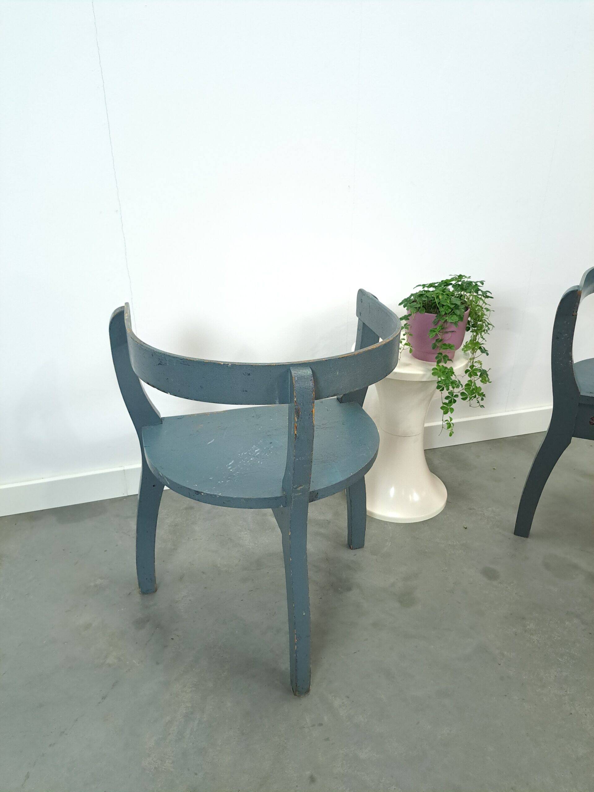 Old wooden blue set of chairs with flowers from Sweden